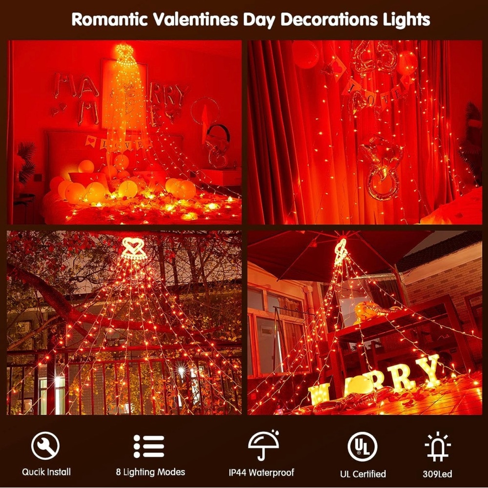 Meknow Valentines Day Decoration Valentines Decor 309 LED 8 Modes Plug in Curtai - Picture 3 of 5